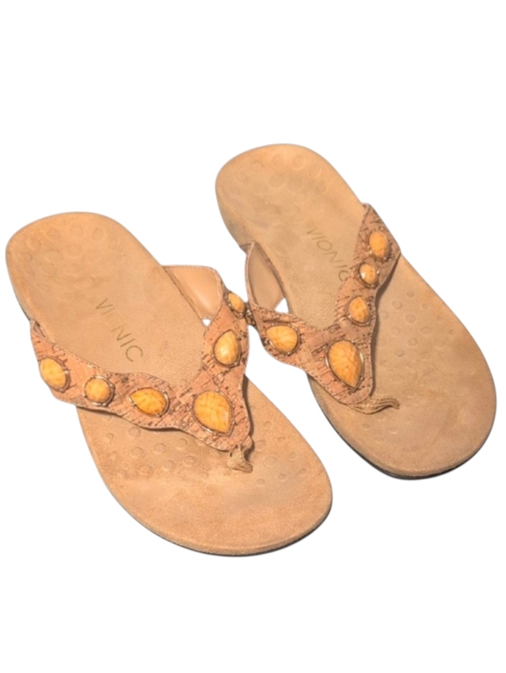 Vionic Eve II Jeweled Cork Thong Sandals Size 6